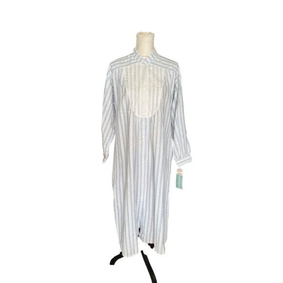 Victorian Style Striped Nightgown By Gilligan OMalley Long White & Blue Size S - Picture 10 of 13